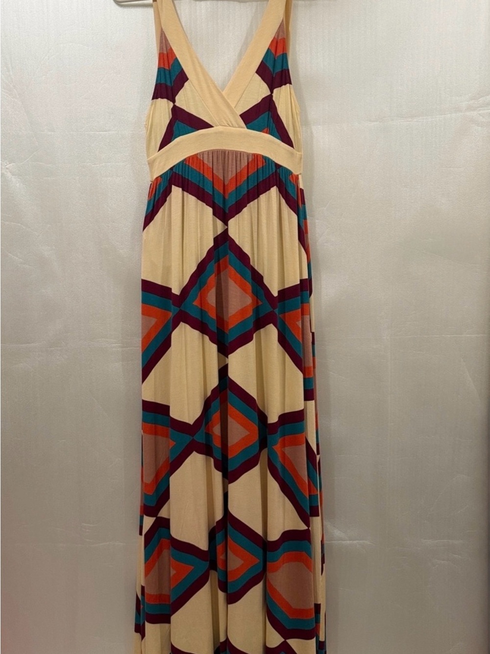 Sweetees Geometric Chevron Print V-Neck Maxi Dress Boho Size S